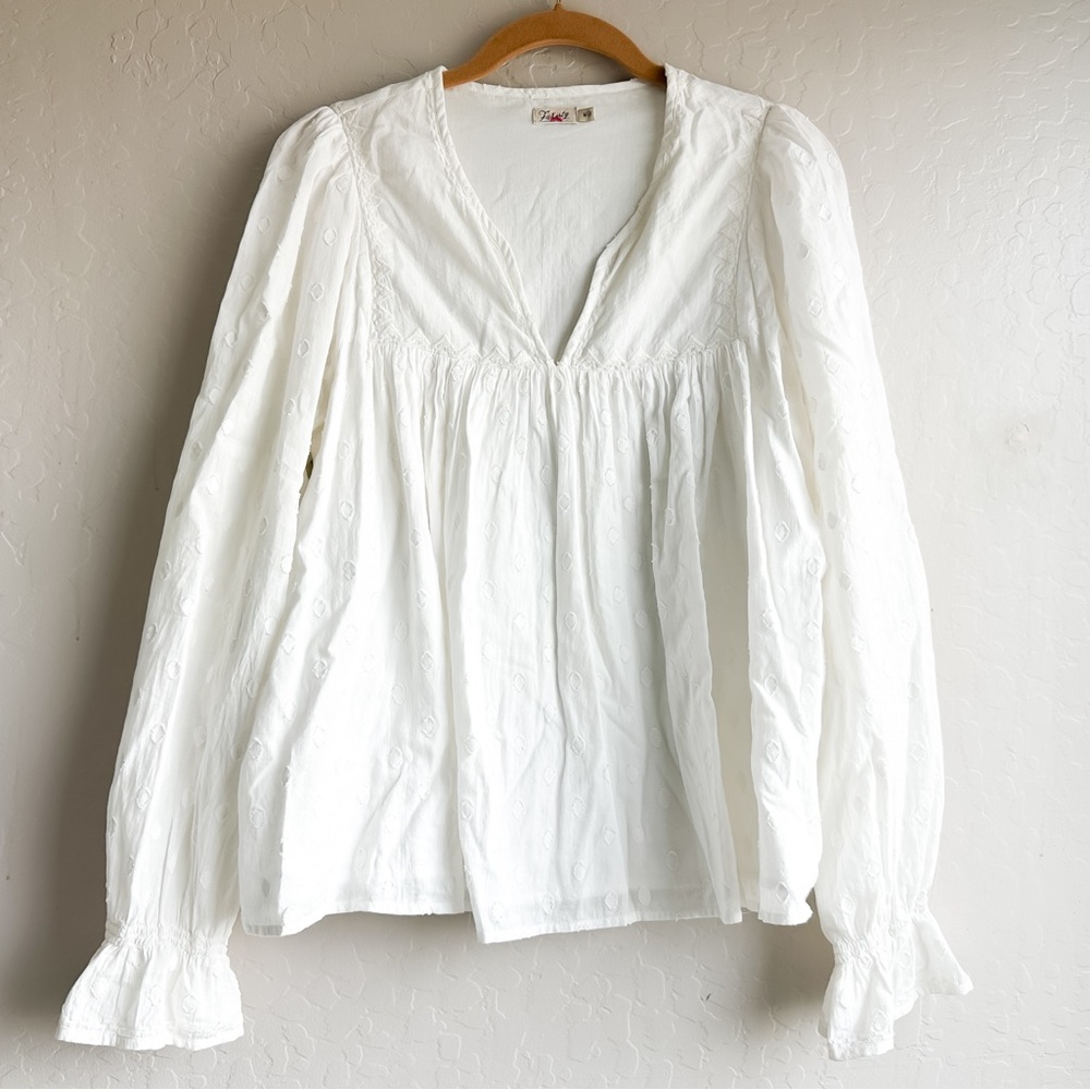 Faherty White Long Sleeve Blouse Women’s - Medium